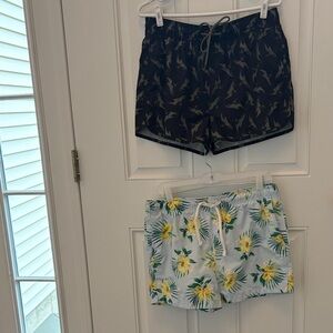 H&M Men’s Swim Bermudas - Black Shark & Light Blue Floral